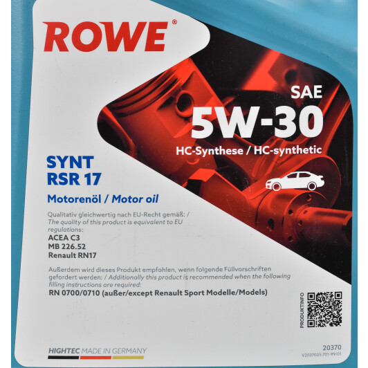 Моторное масло Rowe Synt RSR 17 5W-30 5 л на Chevrolet Cruze