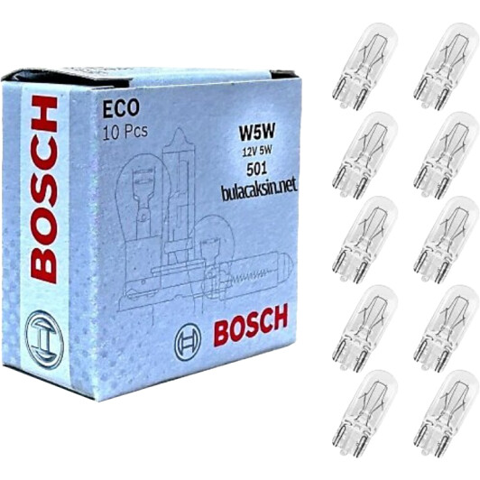 Автолампа Bosch ECO W5W W2,1x9,5d 5 W прозрачная 1987302819-10