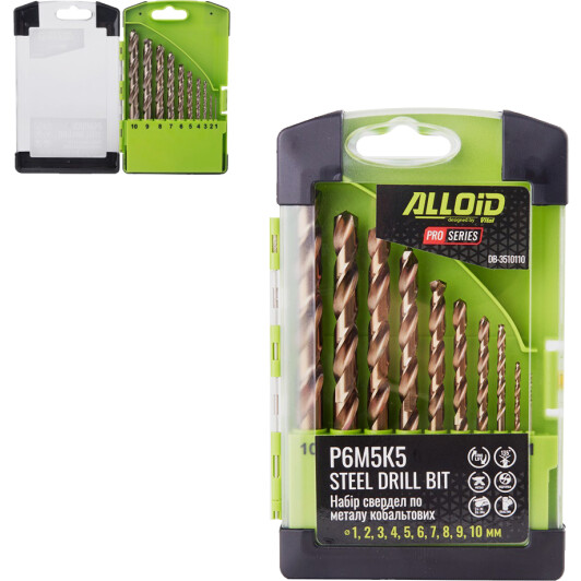 Набір свердл Alloid спіральних по металу ProSeries DB-3510110 1-10 мм 10 шт.
