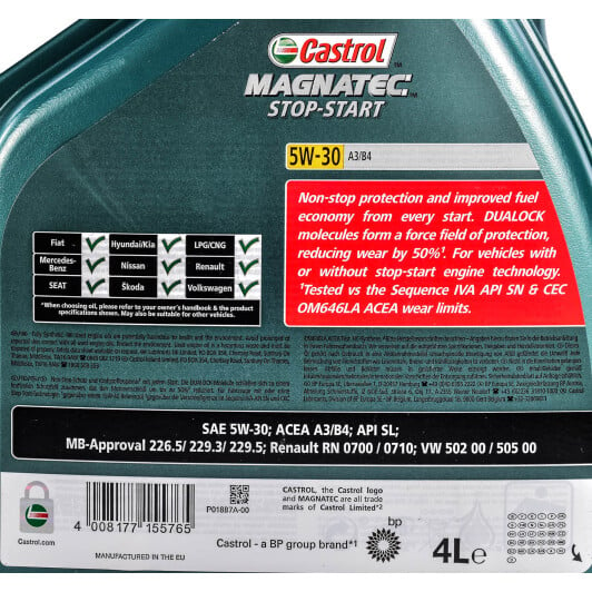 Моторное масло Castrol Magnatec Stop-Start A3/B4 5W-30 для Hyundai H350 4 л на Hyundai H350