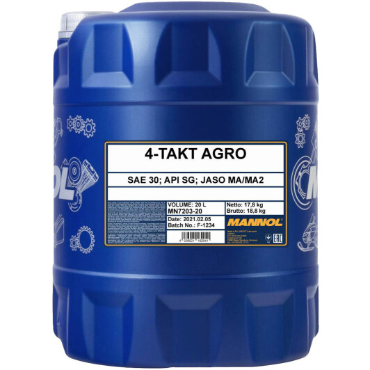 Моторное масло 4T Mannol Agro SAE30 минеральное 20 л