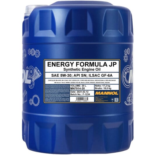 Моторное масло Mannol Energy Formula JP 5W-30 20 л на Chevrolet Niva