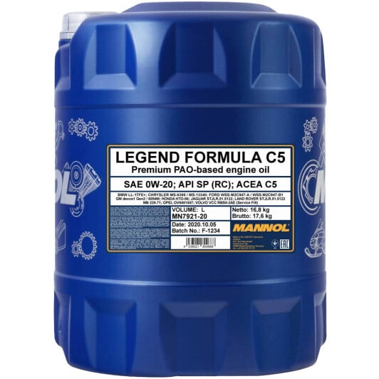 Моторное масло Mannol Legend Formula C5 0W-20 20 л на Ford Fusion