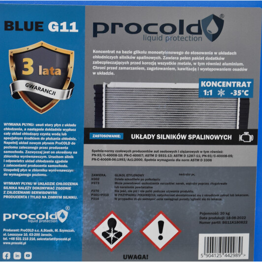 Procold G11 синий 20 л (PBK20K) концентрат антифриза 20 л