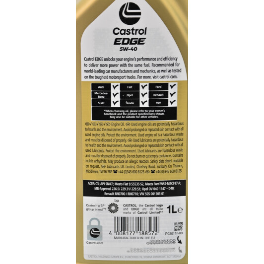 Масло Castrol EDGE 5W-40 для Porsche Cayenne 1 л на Porsche Cayenne