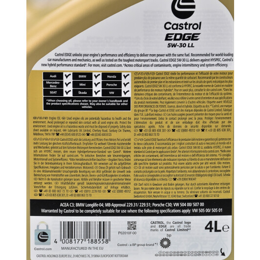 Олива Castrol EDGE LL 5W-30 4 л на Chrysler 300C