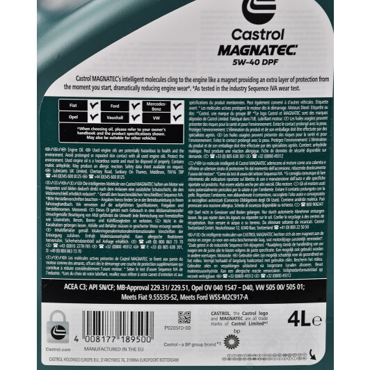 Масло Castrol Magnatec Diesel DPF 5W-40 4 л на Isuzu Rodeo