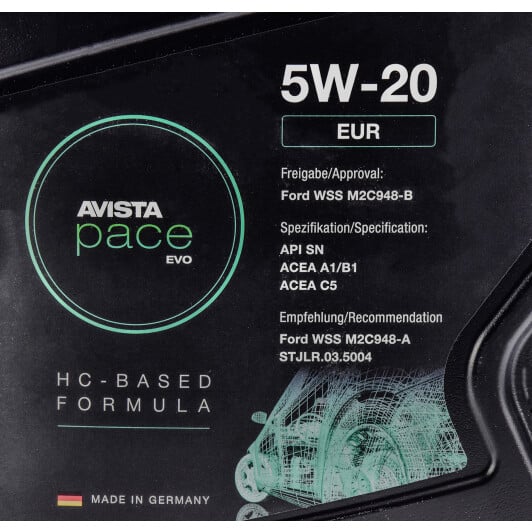 Моторна олива AVISTA Pace EVO EUR 5W-20 5 л на BMW 6 Series