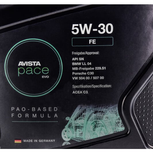 Моторное масло AVISTA Pace EVO FE 5W-30 5 л на BMW 1 Series