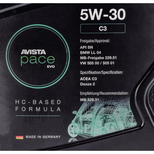 Моторное масло AVISTA Pace EVO C3 5W-30 5 л на Porsche 911