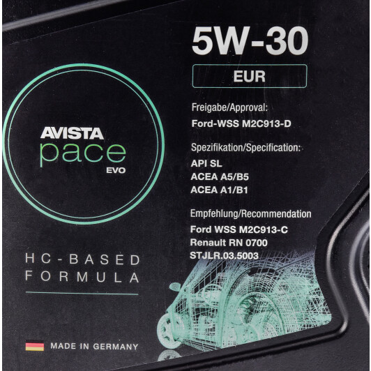 Моторное масло AVISTA Pace EVO EUR 5W-30 5 л на Chevrolet Corvette