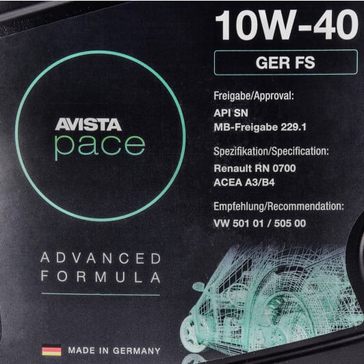 Моторна олива AVISTA Pace GER FS 10W-40 5 л на Renault Grand Scenic