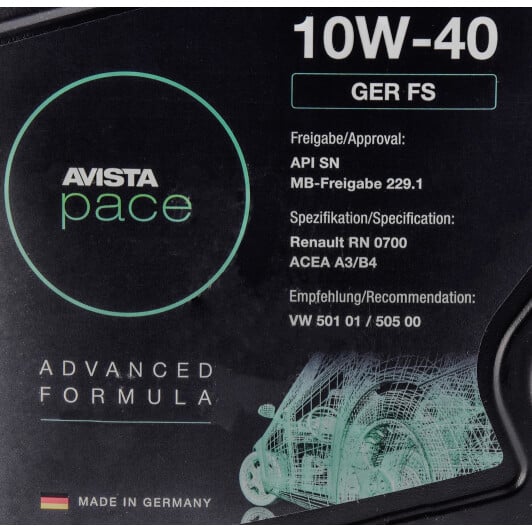 Моторна олива AVISTA Pace GER FS 10W-40 4 л на Audi Allroad