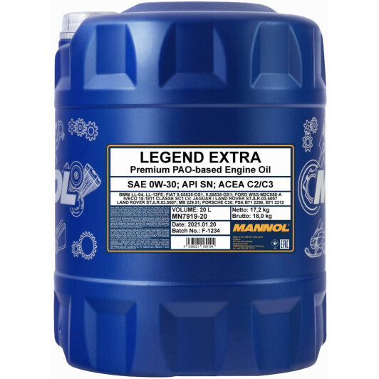 Моторное масло Mannol Legend Extra 0W-30 20 л на Seat Leon