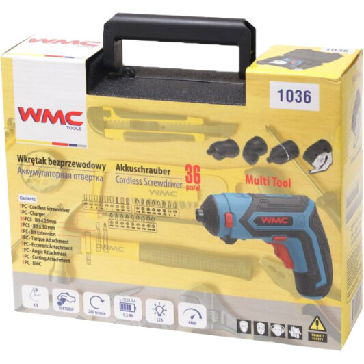Электроотвертка WMC Tools 1036 (ЗУ + биты + чехол)