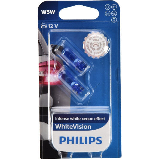 Автолампа Philips WhiteVision W5W W2,1x9,5d 5 W светло-голубая 12961NBVB2