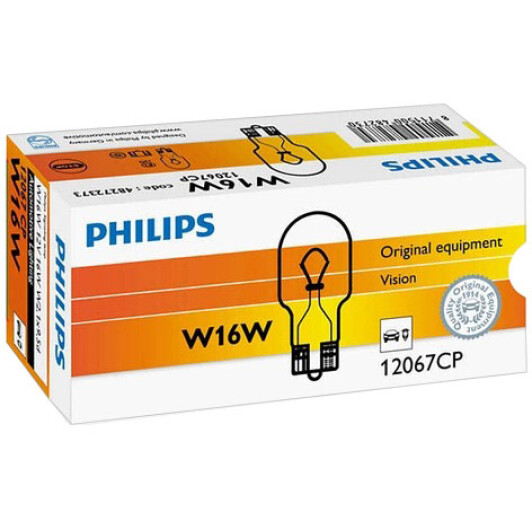 Автолампа Philips Vision W16W W2,1x9,5d 16 W прозрачная 12067CP10