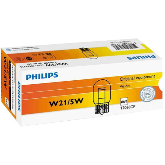 Автолампа Philips Vision W21/5W W3x16q 5 W 21 W прозора 12066CP10