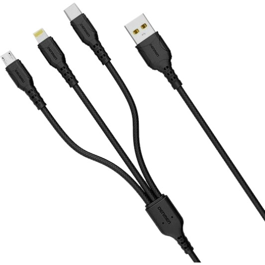 Кабель 3 в 1 Denmen USB - Apple Lightning - type-C - Micro USB D05E DM-D05E-BK 1 м