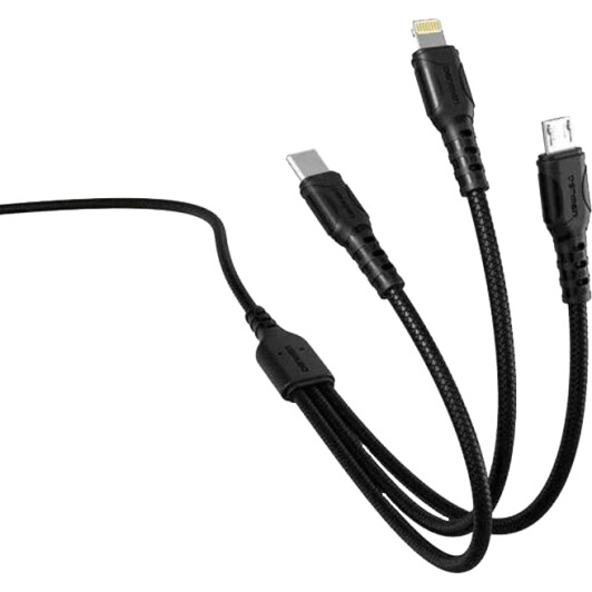 Кабель 3 в 1 Denmen USB - Apple Lightning - type-C - Micro USB D05E DM-D05E-BK 1 м