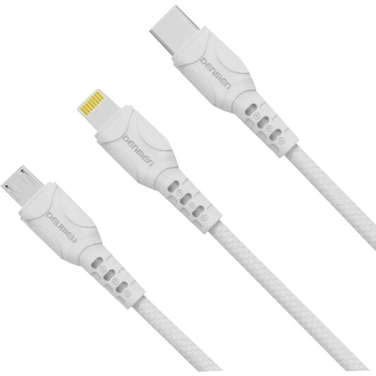 Кабель 3 в 1 Denmen USB - Apple Lightning - type-C - Micro USB D05E DM-D05E-WH 1 м