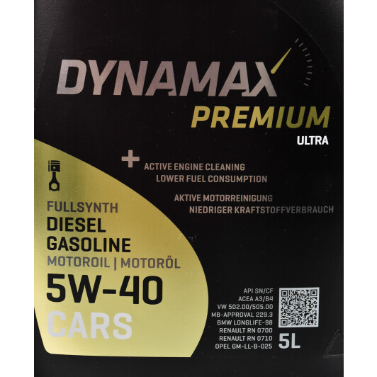 Моторное масло Dynamax Premium Ultra 5W-40 5 л на Renault Fluence