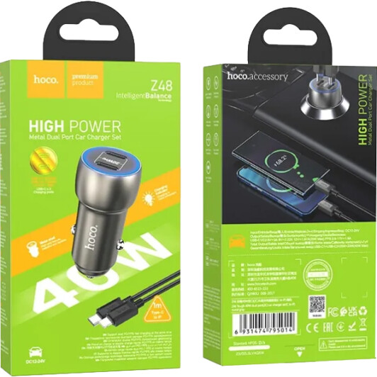 Usb зарядка в авто Hoco Z48 Tough 6931474795014