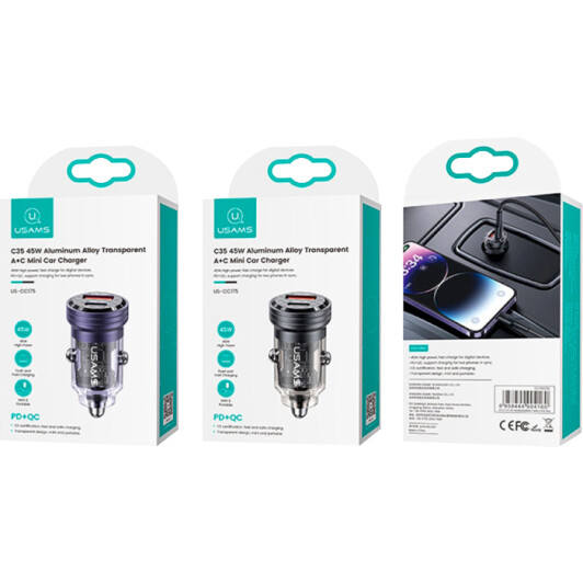 Usb зарядка в авто Usams US-CC175 6958444904160