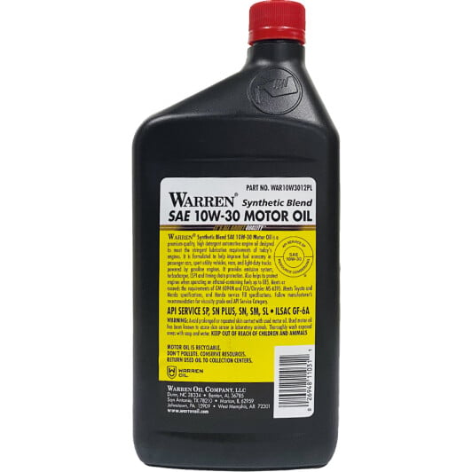 Моторное масло Warren Synthetic Blend 10W-30 0.946 л на Honda CR-V
