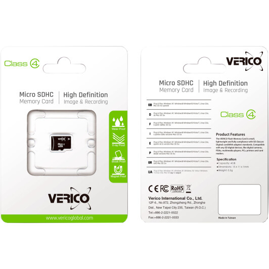 Карта памяти Verico ﻿Single Pack microSDHC 4 ГБ