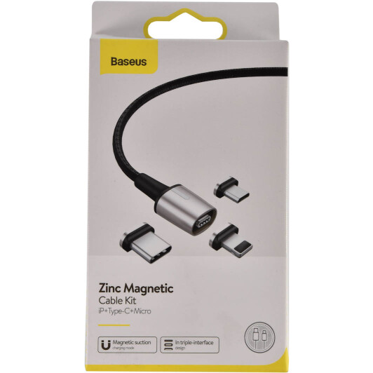 Кабель 3 в 1 Baseus USB - Apple Lightning - type-C - Micro USB Zinc Magnetic TZCAXC-B01 2 м