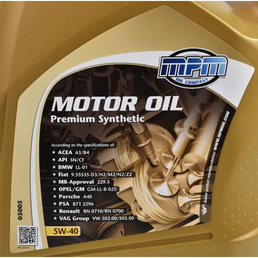 Моторное масло MPM Premium Synthetic 5W-40 5 л на Volkswagen Beetle