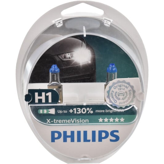 Автолампа Philips X-tremeVision H1 P14,5s 55 W прозрачная 12258XVS2