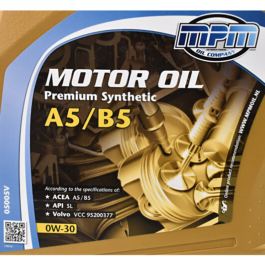 Моторное масло MPM Premium Synthetic A5/B5 0W-30 5 л на Kia Retona