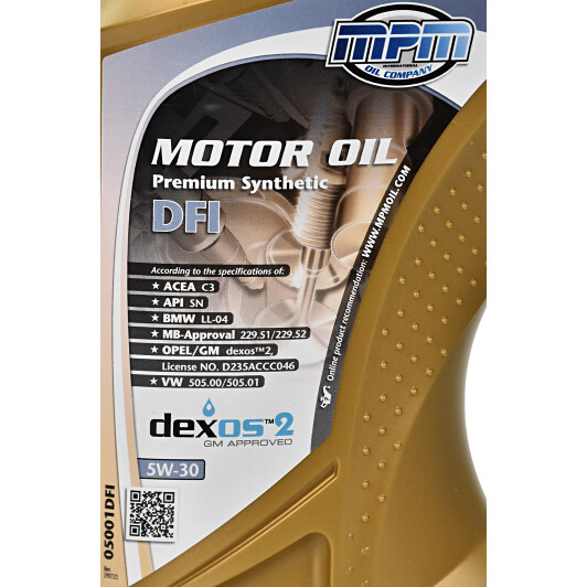 Моторное масло MPM Premium Synthetic DFI 5W-30 1 л на Hyundai ix35