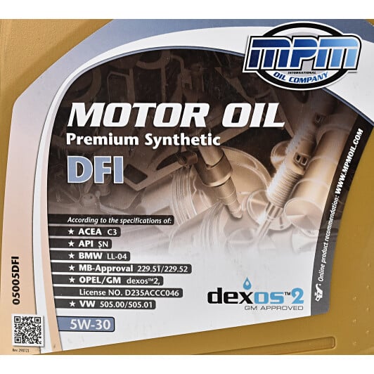 Моторное масло MPM Premium Synthetic DFI 5W-30 5 л на Dodge Viper