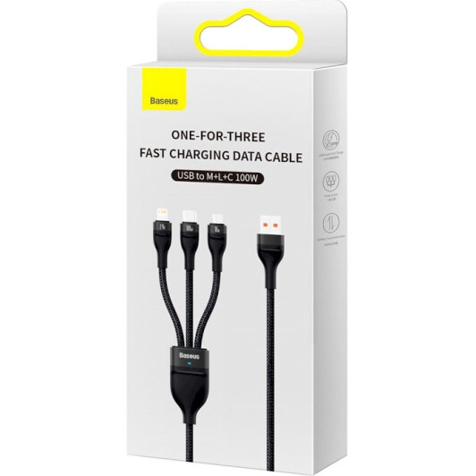 Кабель 3 в 1 Baseus USB - Apple Lightning - type-C - Micro USB Flash Series II CASS030001 1,2 м