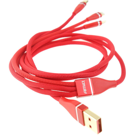 Кабель 3 в 1 Amio USB - Apple Lightning - type-C - Micro USB 02178 1,2 м