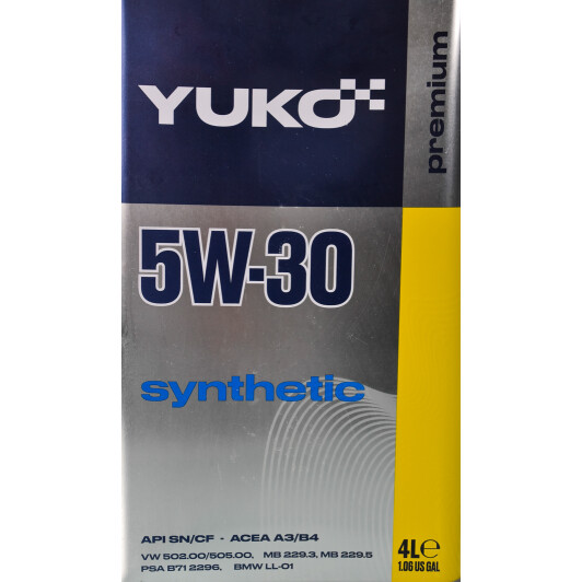 Моторное масло Yuko Synthetic 5W-30 4 л на Citroen DS3
