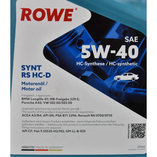 Моторна олива Rowe Synt RS HC-D 5W-40 5 л на SsangYong Korando