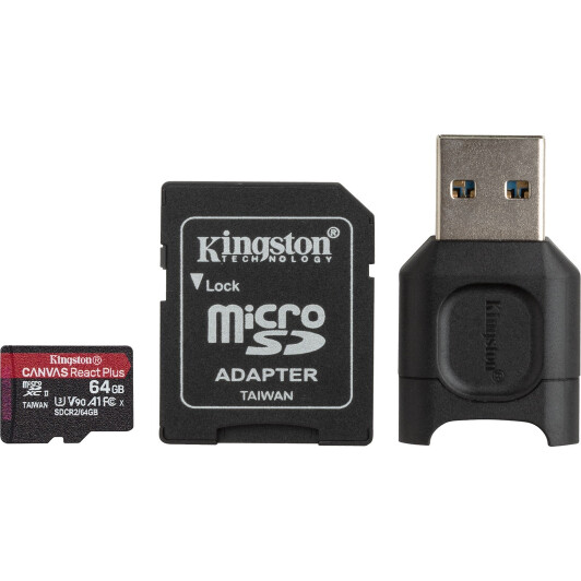Карта памяти Kingston Canvas React Plus Kit microSDXC 64 ГБ с SD-адаптером