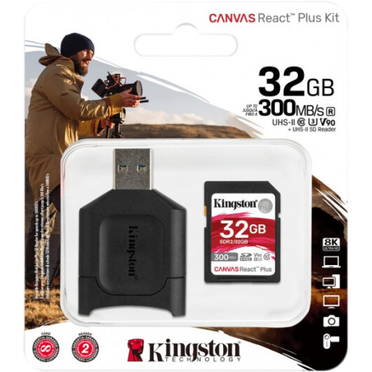 Карта пам’яті Kingston Canvas React Plus Kit SDHC 32 ГБ