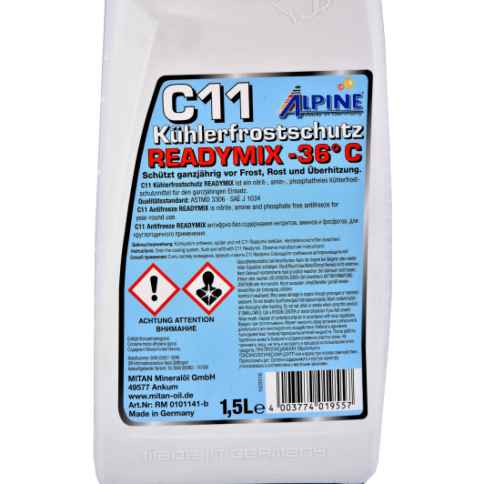 Готовый антифриз Alpine Ready Mix G11 синий -36 °C 1,5 л