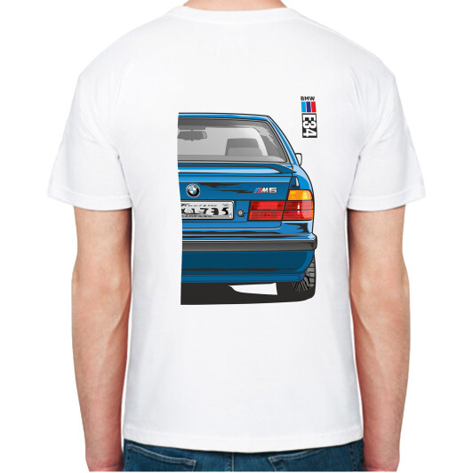 Футболка чоловіча Avtolife класична BMW E34 MotorSport Blue біла принт ззаду XXL