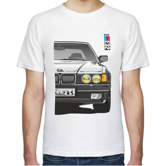 Футболка мужская Avtolife классическая BMW E32 Stock White белая принт спереди S