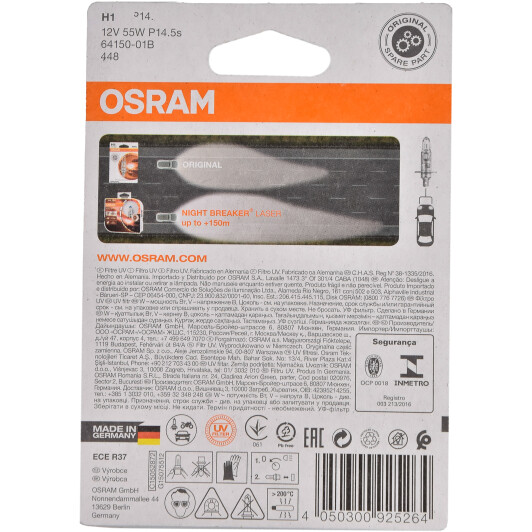 Автолампа Osram Original Line H1 P14,5s 55 W прозора 6415001B