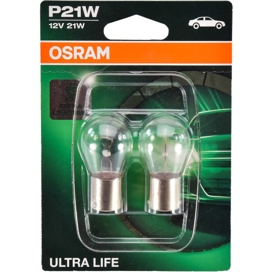 Автолампа Osram Ultra Life P21W BA15s 21 W прозора 7506ult02b