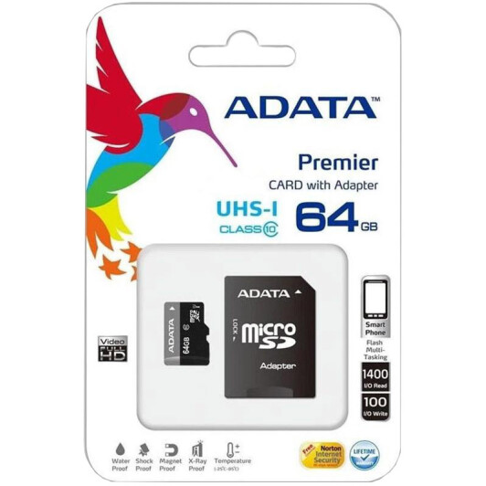 Карта пам’яті Adata Premier microSDXC 64 ГБ з SD-адаптером