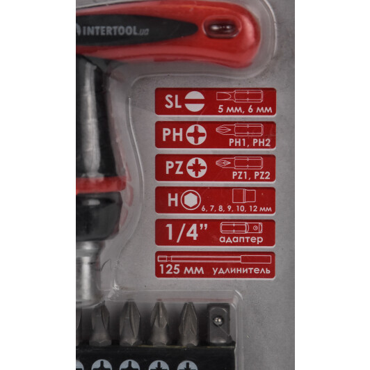 Отвертка реверсивная с набором бит Intertool VT1015