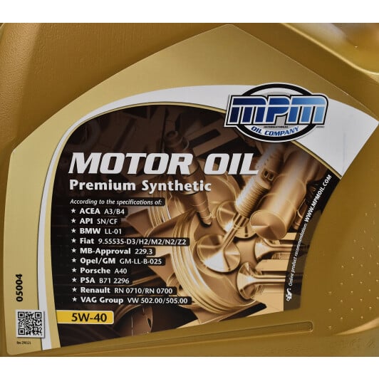 Моторное масло MPM Premium Synthetic 5W-40 4 л на Citroen C3